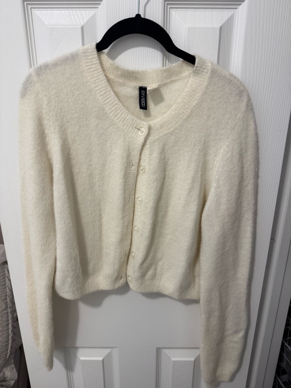 H&M Cream Fuzzy Button-Up Knit Cardigan